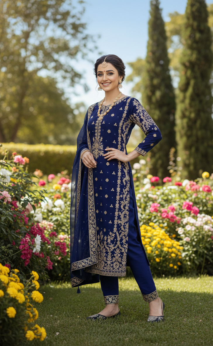 Heavy Faux Georgette Embroidered Kurta Set with Dupatta