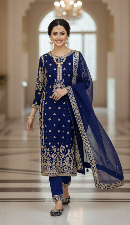 Heavy Faux Georgette Embroidered Kurta Set with Dupatta