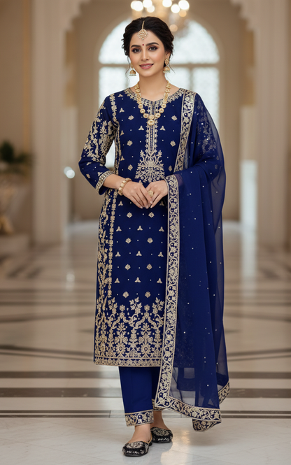 Heavy Faux Georgette Embroidered Kurta Set with Dupatta