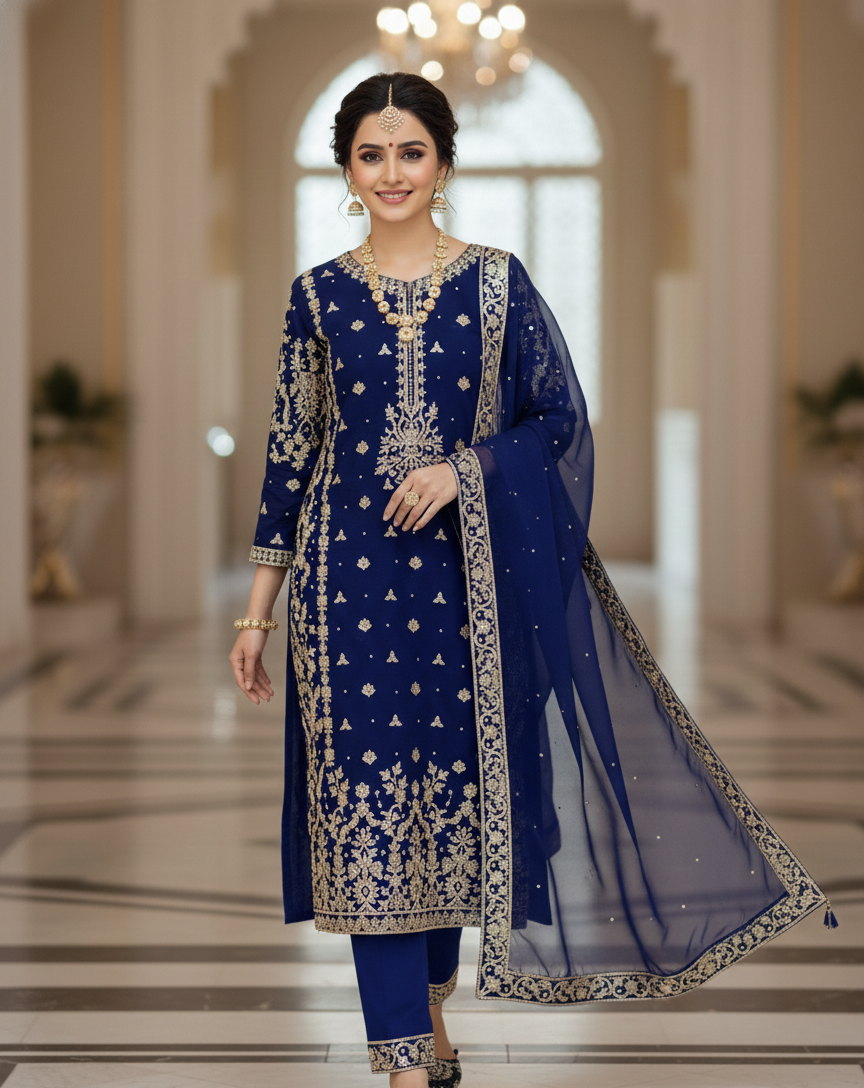 Heavy Faux Georgette Embroidered Kurta Set with Dupatta