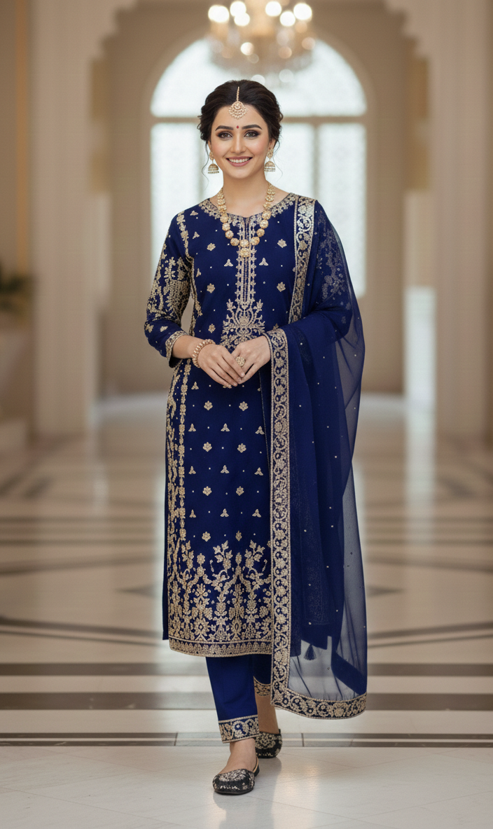 Heavy Faux Georgette Embroidered Kurta Set with Dupatta