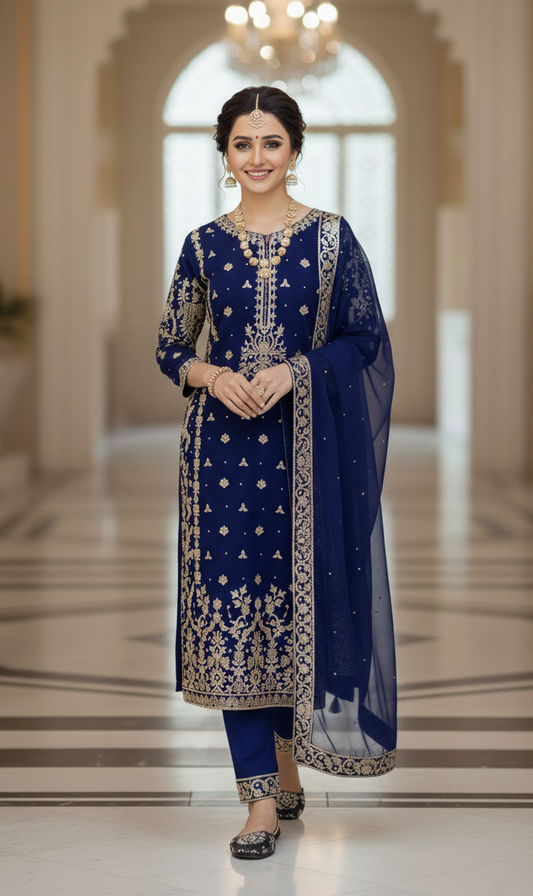 Heavy Faux Georgette Embroidered Kurta Set with Dupatta