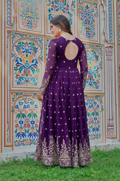 Georgette Embroidered Gown with Pant and Organza Dupatta Set