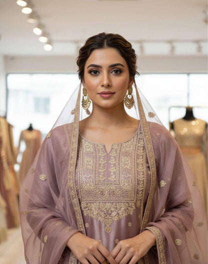 Embroidered Top Sharara Dupatta Set with Cording Sequence Work