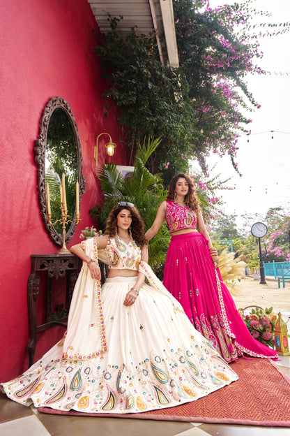 Pure Vichitra Silk Embroidered Lehenga Choli Set with Dupatta