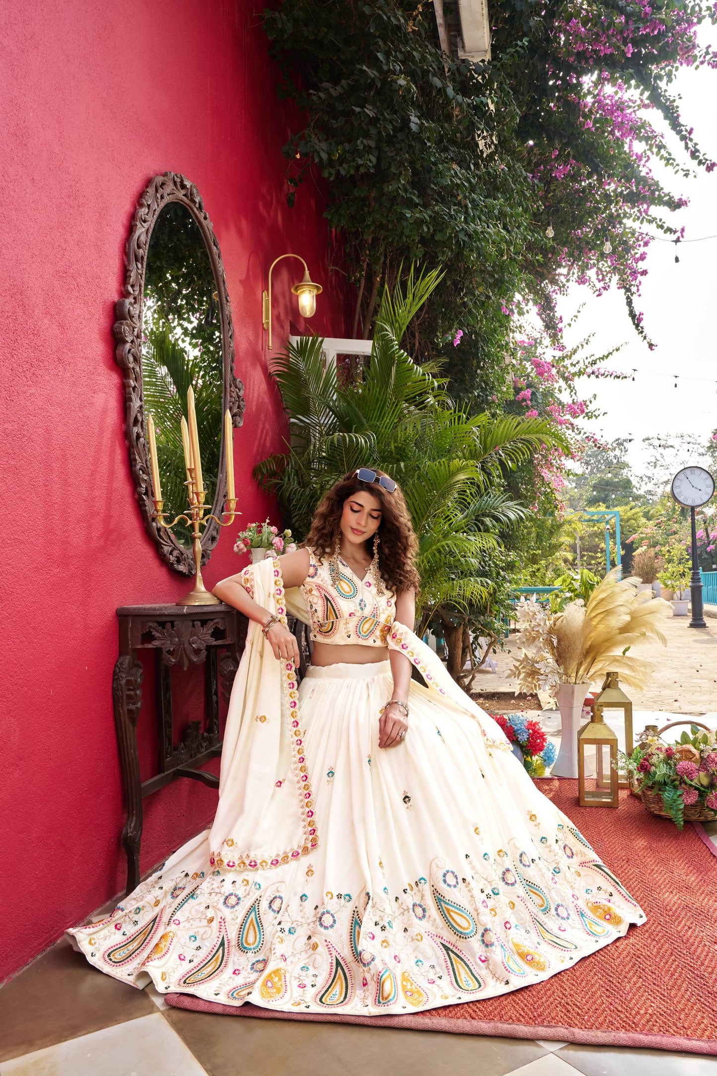 Pure Vichitra Silk Embroidered Lehenga Choli Set with Dupatta