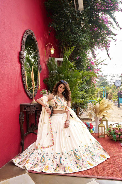 Pure Vichitra Silk Embroidered Lehenga Choli Set with Dupatta