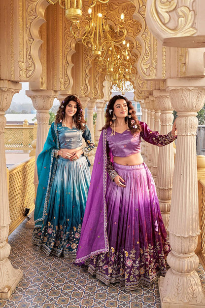 Pure Gold Crush Embroidered Lehenga Choli Set with Dupatta