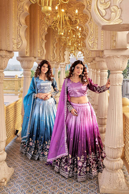 Pure Gold Crush Embroidered Lehenga Choli Set with Dupatta