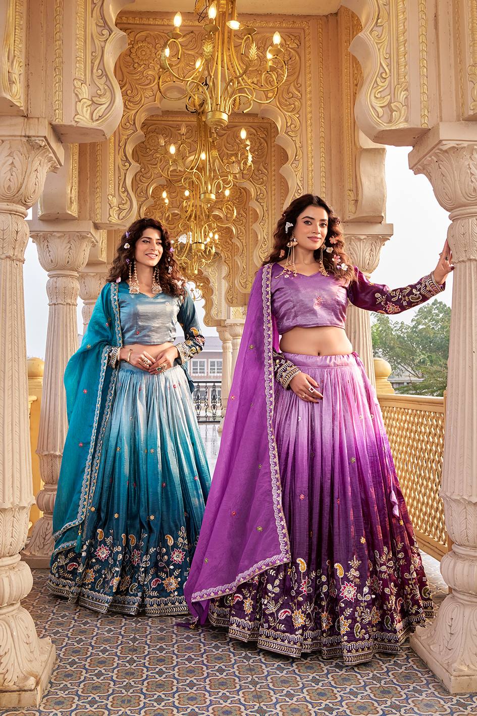 Pure Gold Crush Embroidered Lehenga Choli Set with Dupatta