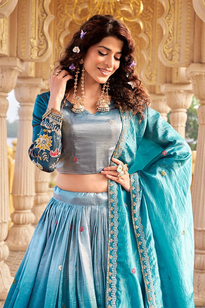 Pure Gold Crush Embroidered Lehenga Choli Set with Dupatta