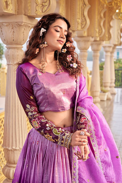 Pure Gold Crush Embroidered Lehenga Choli Set with Dupatta