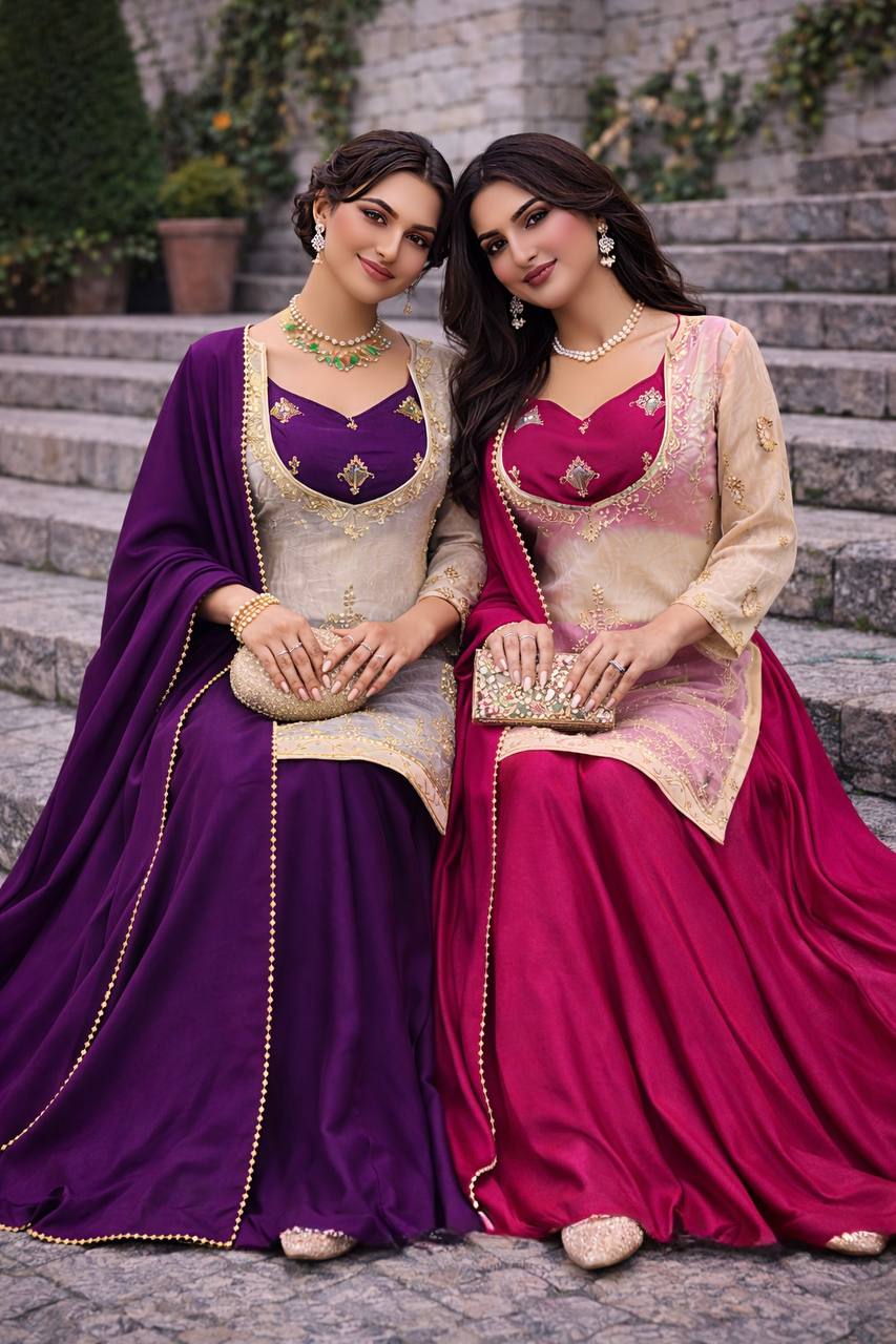 Heavy Embroidered Top Choli Palazzo Set with Dupatta