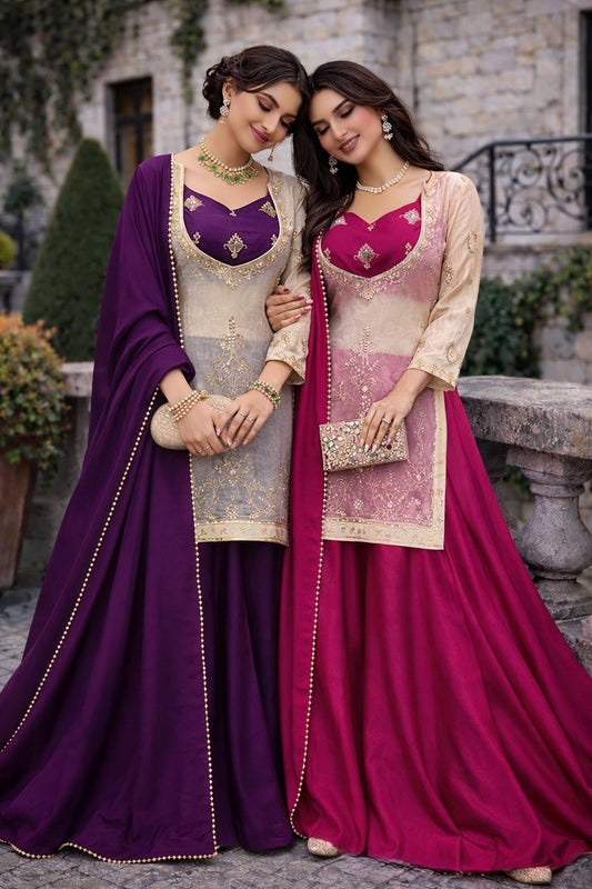 Heavy Embroidered Top Choli Palazzo Set with Dupatta