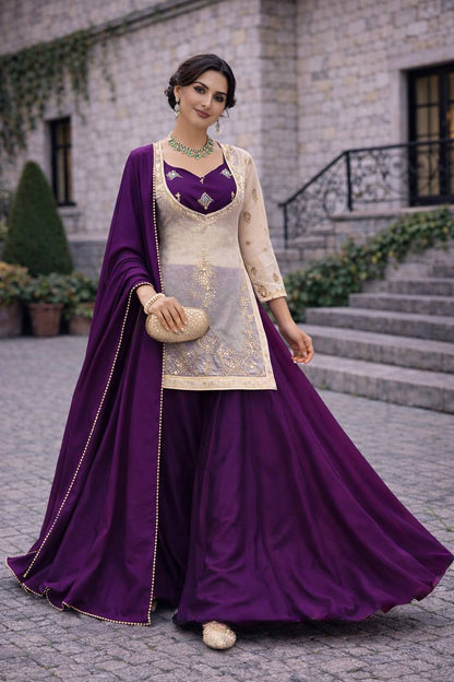 Heavy Embroidered Top Choli Palazzo Set with Dupatta