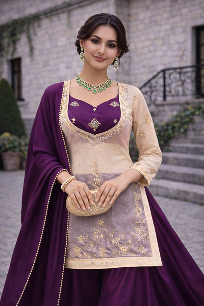 Heavy Embroidered Top Choli Palazzo Set with Dupatta