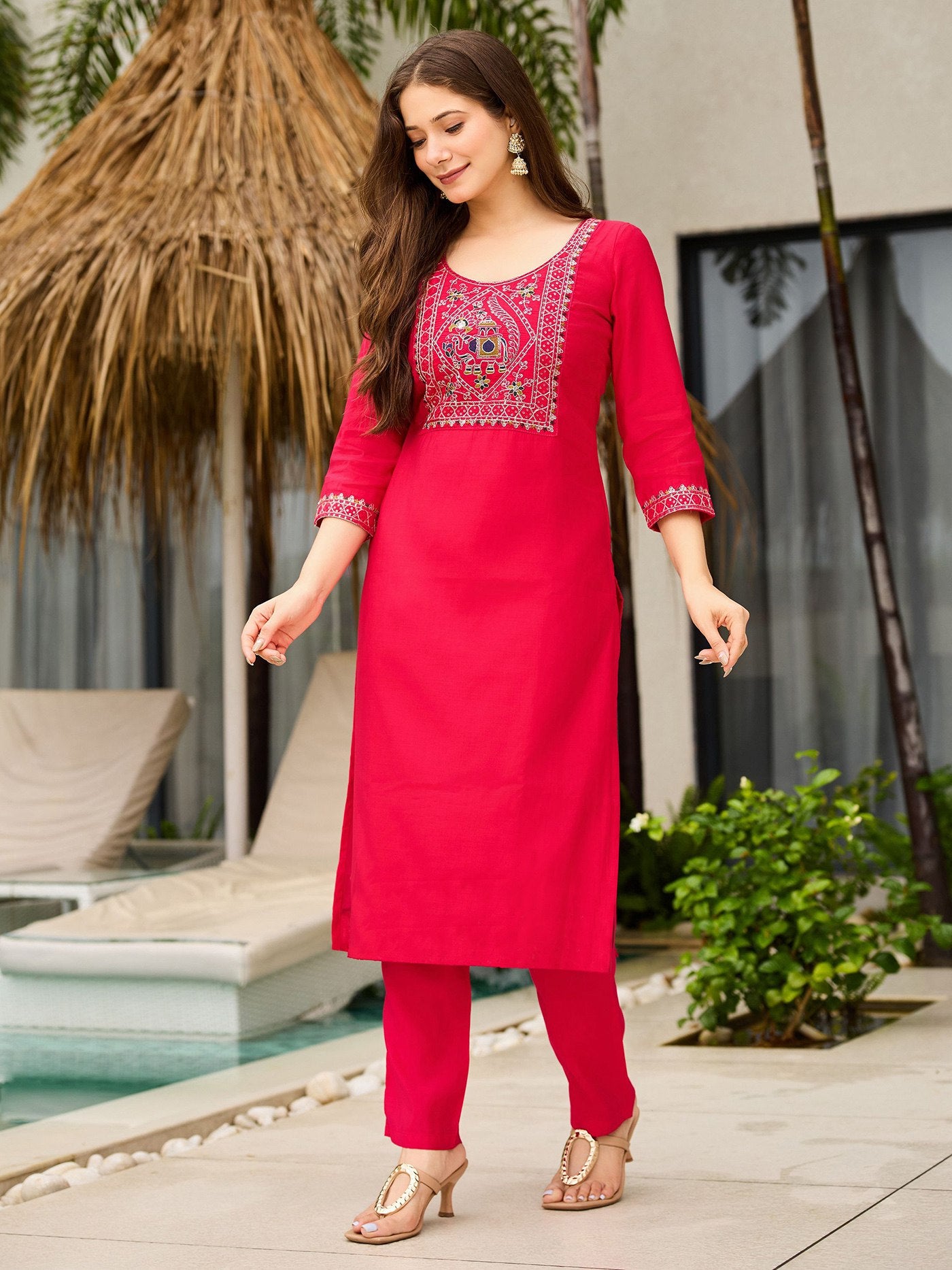 Embroidered Tesla Kurta Pant Set with Chanderi Dupatta