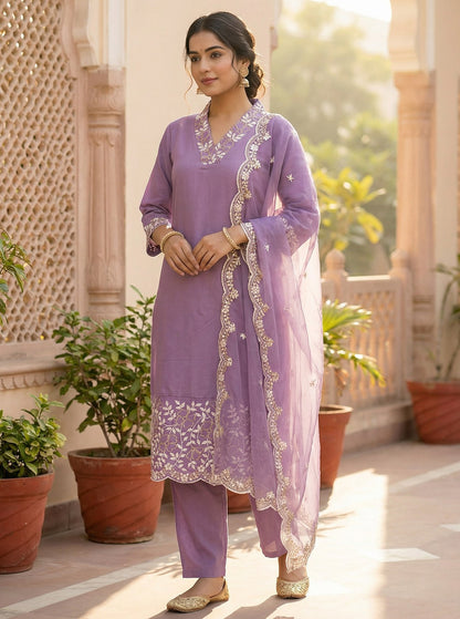 Embroidered Tesla Kurta Pant Set with Embroidered Dupatta
