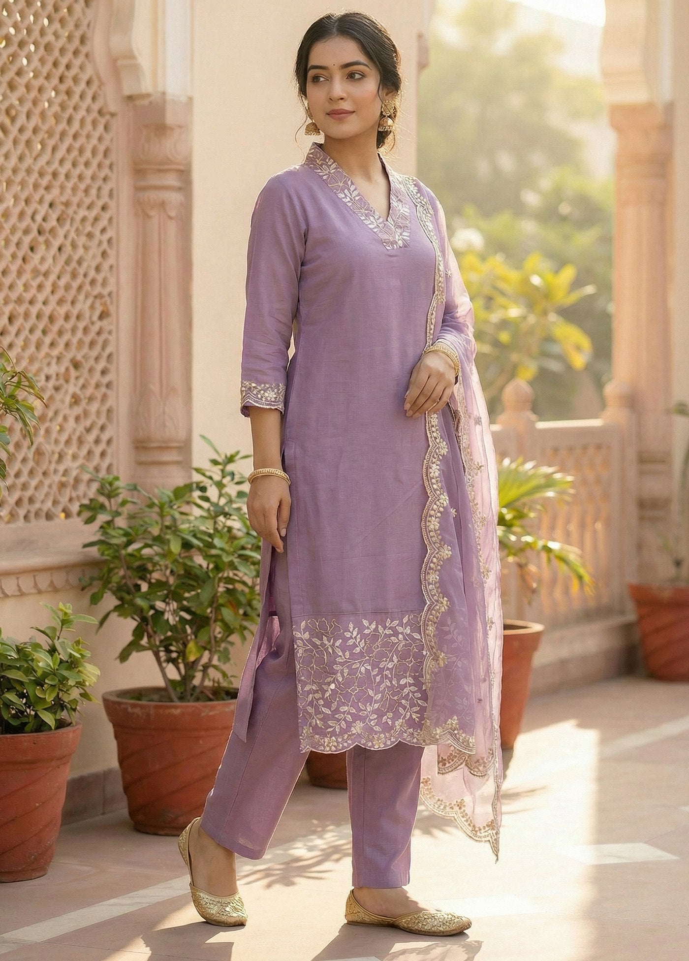 Embroidered Tesla Kurta Pant Set with Embroidered Dupatta