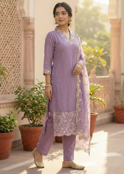 Embroidered Tesla Kurta Pant Set with Embroidered Dupatta