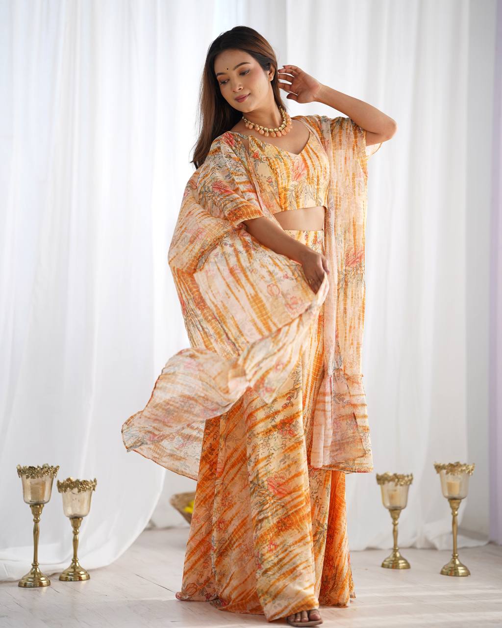 Women’s Floral Printed Shrug Palazzo Set with Crop Top